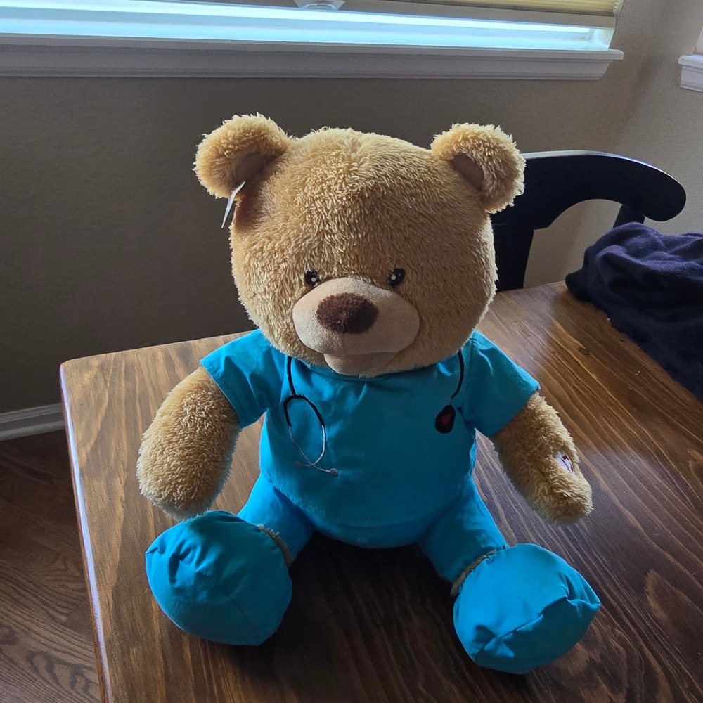 Cuddle Barn Doctor Nurse Teddy Bear Plush Blue Scrubs Stethoscope Animated 12in